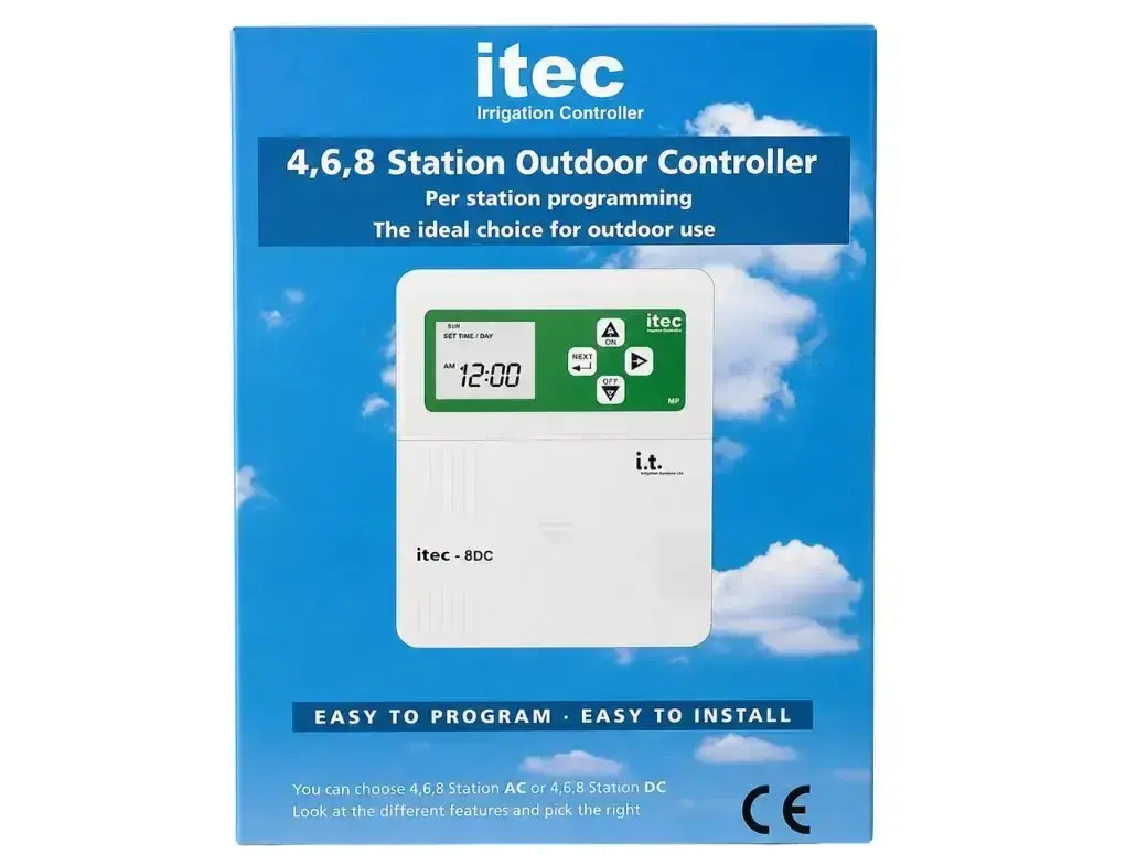 מחשב השקיה I-TEC DC ל־8 תחנות, מופעל בסוללות