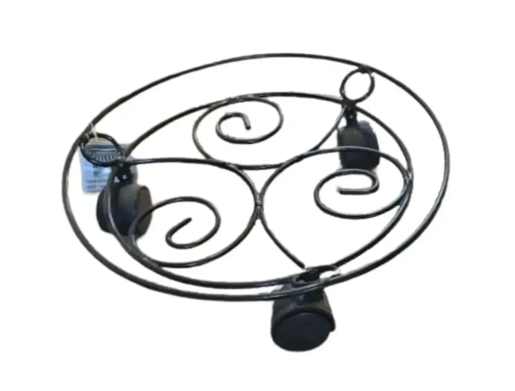 מעמד מתכת שחור לעציץ עם 3 גלגלים – קוטר 30 ס"מ