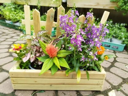 בית עציצים מעץ נמכר ללא הצמחיה שבתמונה