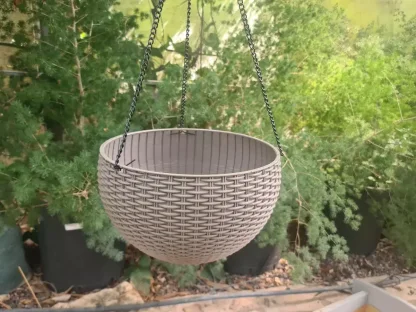 סלסלת תליה בצבע אפור בקוטר 28 ס"מ עמוקה במיוחד לצמחיה