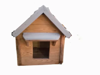 מלונה לכלב גג משולש חזית עץ טבעי