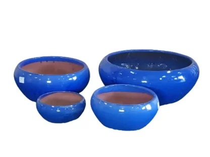 קערת גלזורה כחולה כבדה בעומק 10 עד 22 ס"מ ובקוטר 15 עד 55 ס"מ לשתילה לבונסאי ולסוקולנטים