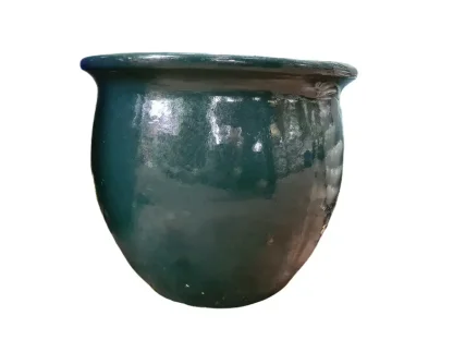 עציץ גלזורה עגול טורקיז כהה שפה בולטת