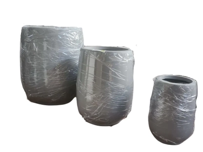 עציץ פיבר אפור עגול גבוה בקוטר 20 ובגובה 36 ס"מ