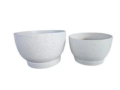 עציץ קערה קרמיקה לבן מנוקד עם תחתית (15, 20, 25 ס"מ)