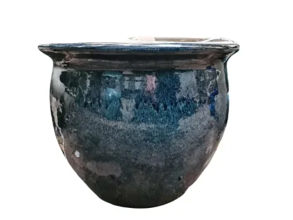 עציץ גלזורה עגול כחול כהה שפה בולטת