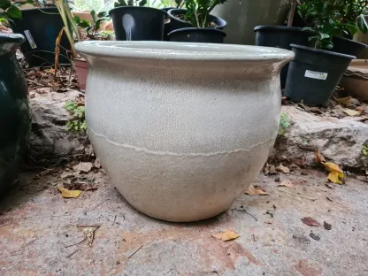 עציץ גלזורה עגול קרם שפה בולטת