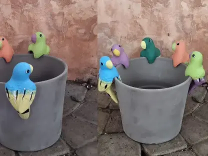 תוכי נתלה על דופן של עציץ