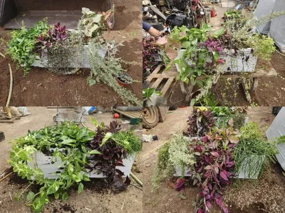 אדנית לבנה שתולה במיקס טרופי שופע וצבעוני