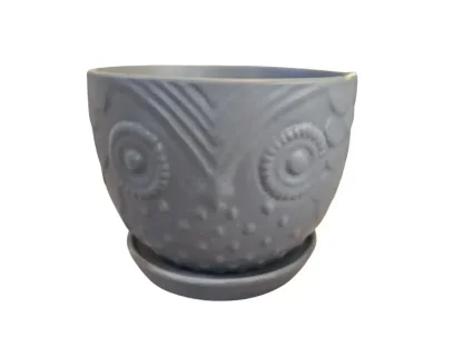 עציץ ינשוף קרמי עם תחתית 15 ס״מ