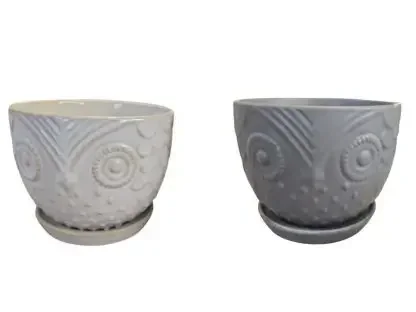 עציץ ינשוף קרמי עם תחתית 15 ס״מ