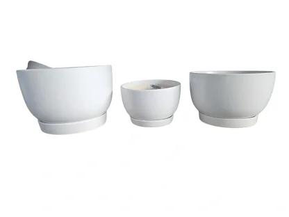 עציץ קערה קרמיקה לבן מט עם תחתית