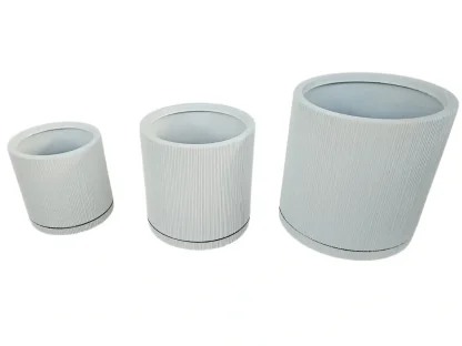 עציץ צילינדר פסים בצבע לבן בשלושה גדלים