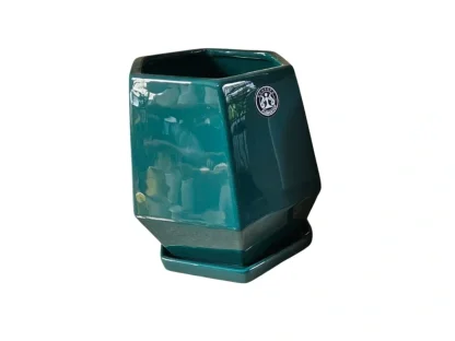 עציץ משושה גבוה ירוק כהה עם תחתית 15 ס״מ