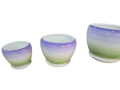 עציץ קרמי סגול ירוק עם תחתית 12–18 ס״מ