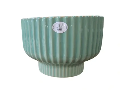 קערת גלזורה  ירוק-פיסטוק חלקה בצורת פטרייה לשתילה