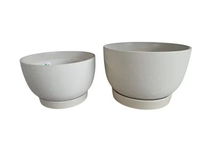 עציץ קערה קרמיקה קרם דמוי אבן עם תחתית (15, 20, 25 ס"מ)