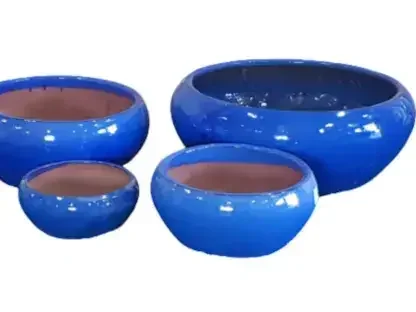 קערות גלזורה כבדות לבונסאי בכחול מבריק
