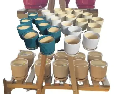 עציצים קרמיים עם תחתית, קוטר 12 ס"מ, בשלל צבעים