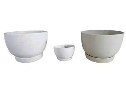 סט עציצי קערה קרמיקה עם תחתית – 3 צבעים