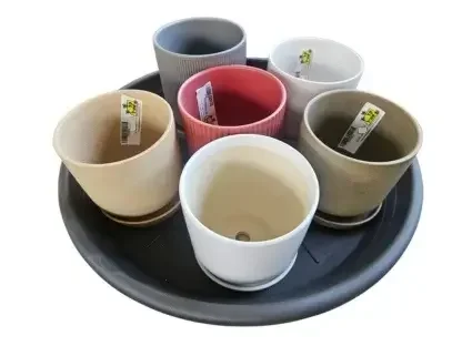 עציצים קרמיים עם תחתית, קוטר 12 ס"מ, בשלל צבעים