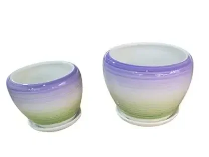 עציץ קרמי סגול ירוק עם תחתית 12–18 ס״מ