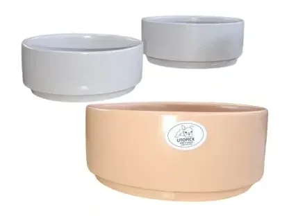 קערות קרמיקה נמוכות באפור ובאפרסק לשתילות נמוכות