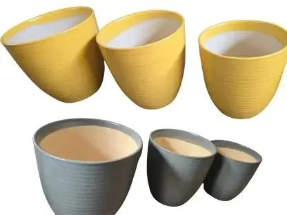 עציצים בצהוב ואפור מט – 3 גדלים לבחירה מקרמיקה