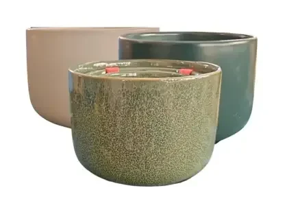 עציץ קערת קרמיקה – לבן מט, ירוק כהה ופיסטוק