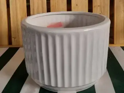 עציץ קרמיקה לבן מעוטר פסים אנכיים בקוטר 20, 26 ו-32 ס"מ לשתילה דגם VG39