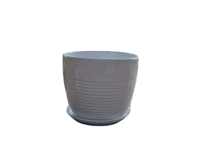 עצעציצי קרמיקה בצבע לבן מבריק חצי פסים W107 יצי קרמיקה בצבע לבן חלק  עם תחתית W102