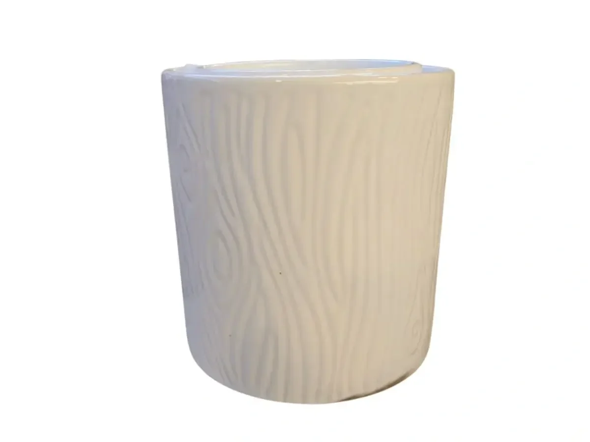 עציץ קרמי לבן דמוי גזע עץ 12–15 ס"מ