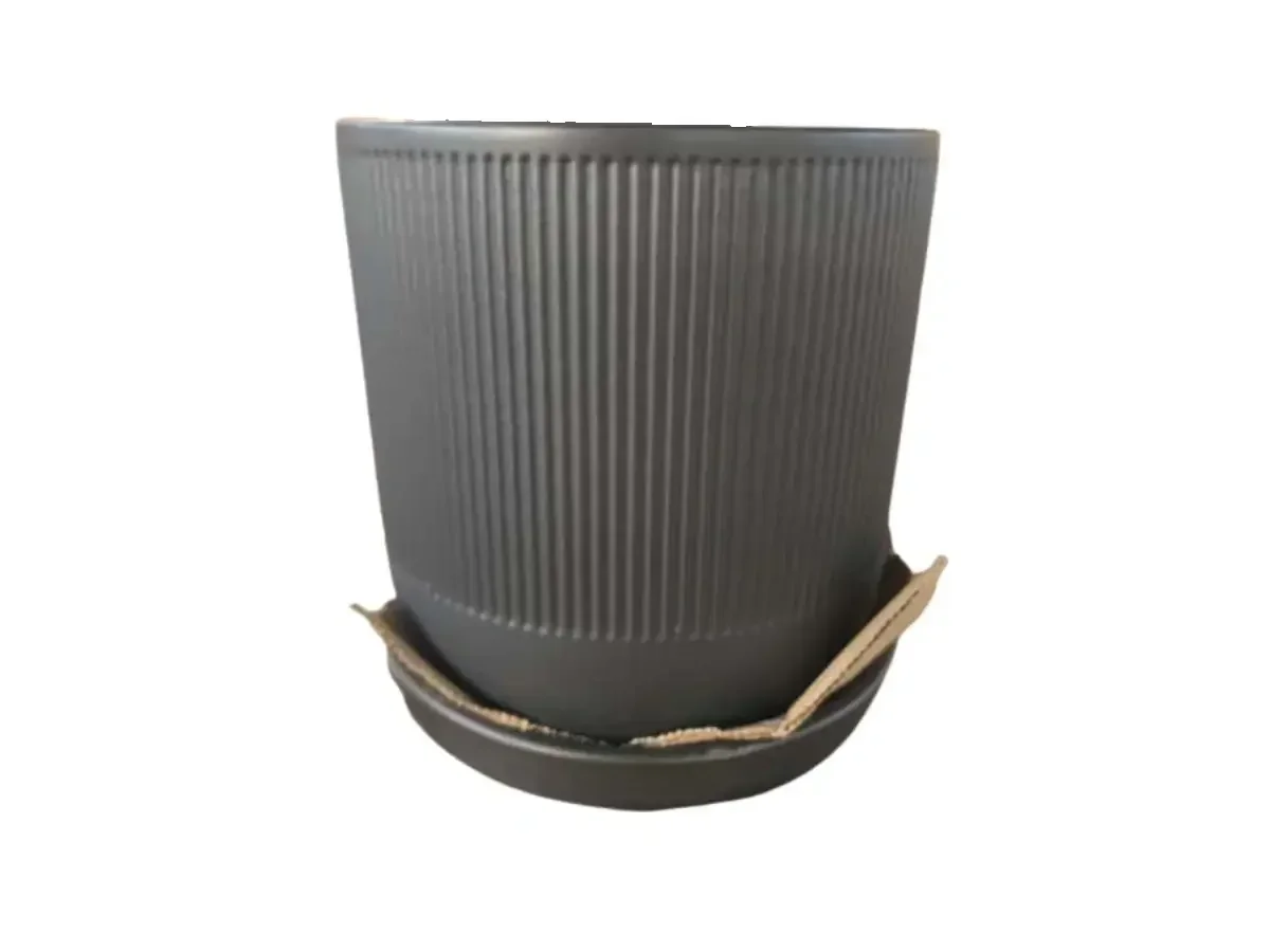 עציץ קרמיקה אפור כהה בקוטר 15 ס"מ עם תחתית תואמת