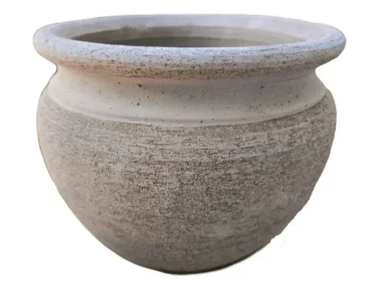 עציץ קופה עגול חרס בגווני חול טבעי מעוצב