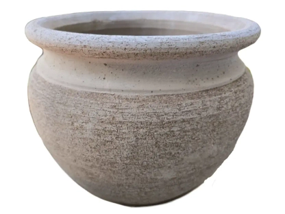 עציץ עגול מטרקוטה גרפיט יוקרטית קוטר עליון 30 ס"מ בצבע אפור-אבן