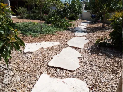 חיפוי ברסק עץ בין אבני מדרך