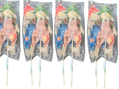 דחליל צבעוני על מקל עץ לקישוט עציץ או גינה