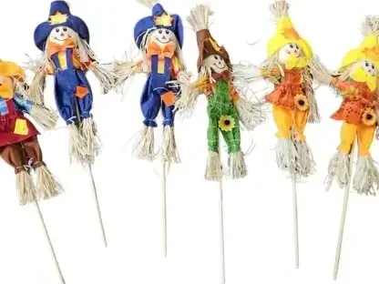 דחליל קישוט לעציץ מקש על מקל עץ