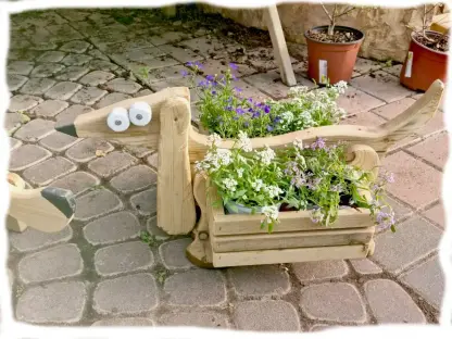 ארגז עץ מעוצב לארבעה עציצי ליטר