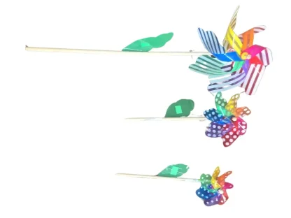 שבשבת צבעונית שקופה על מקל עץ עם עלה – 3 גדלים