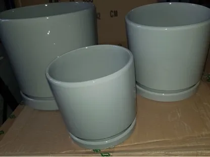 עציצי קרמיקה בצבע אפור עם תחתית